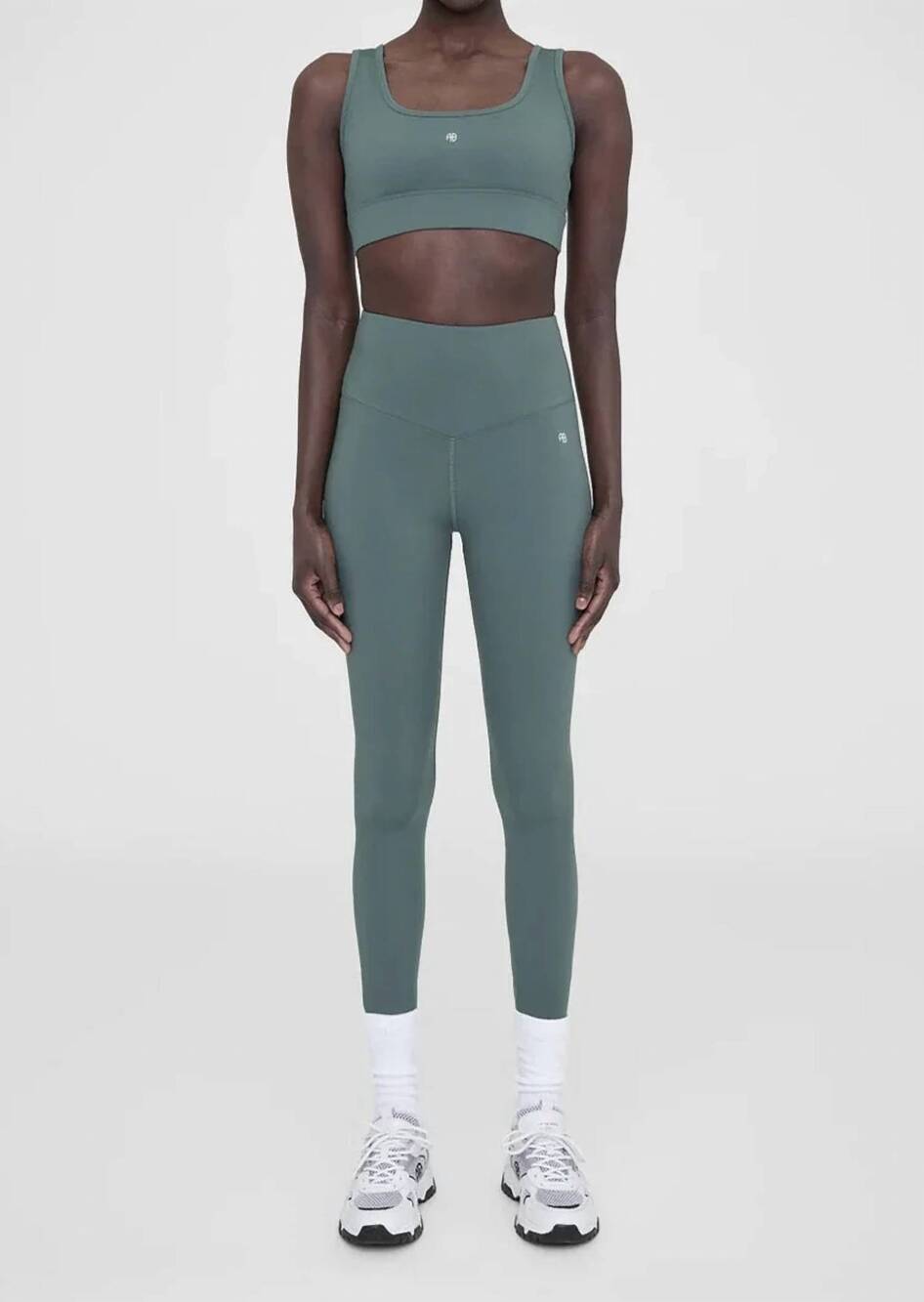 NEW ANINE BING blake high waisted legging in green dark sage